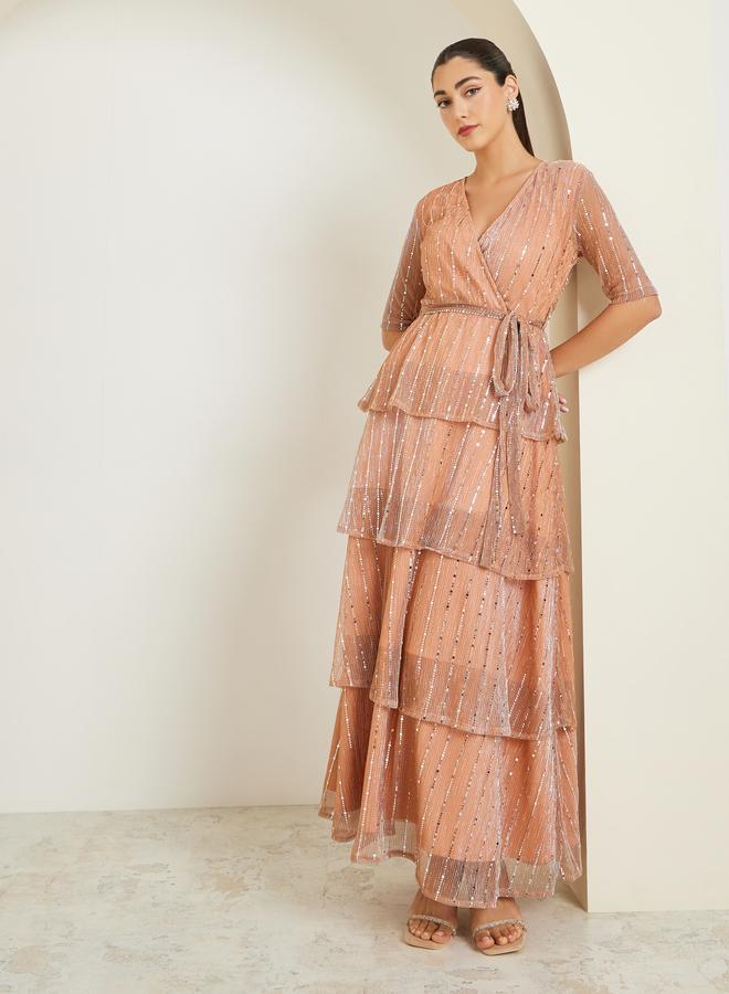 ستايلي فستان طويل بطبقات وتفاصيل ترتر - Image 2